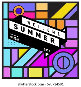Abstract Geometric Summer poster and banner. Fashion and Travel discount and Promotion design with retro style. Vector illustration with special holiday offer.