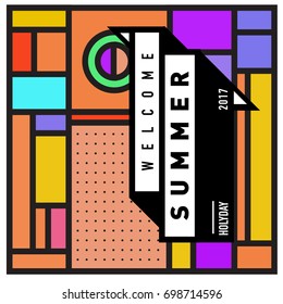 Abstract Geometric Summer poster and banner. Fashion and Travel discount and Promotion design with retro style. Vector illustration with special holiday offer.