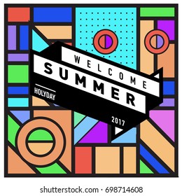 Abstract Geometric Summer poster and banner. Fashion and Travel discount and Promotion design with retro style. Vector illustration with special holiday offer.