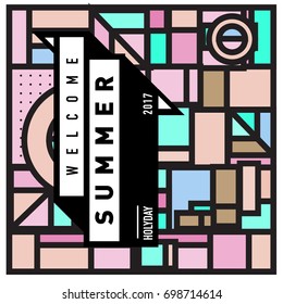 Abstract Geometric Summer poster and banner. Fashion and Travel discount and Promotion design with retro style. Vector illustration with special holiday offer.