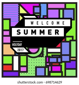 Abstract Geometric Summer poster and banner. Fashion and Travel discount and Promotion design with retro style. Vector illustration with special holiday offer.