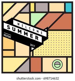 Abstract Geometric Summer poster and banner. Fashion and Travel discount and Promotion design with retro style. Vector illustration with special holiday offer.