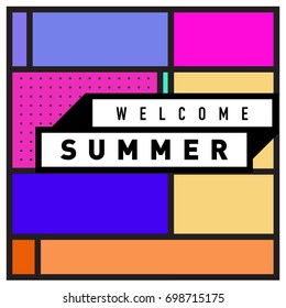 Abstract Geometric Summer poster and banner. Fashion and Travel discount and Promotion design with retro style. Vector illustration with special holiday offer.