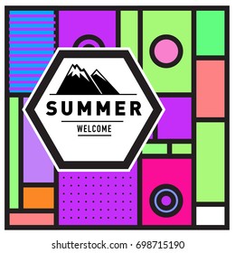 Abstract Geometric Summer poster and banner. Fashion and Travel discount and Promotion design with retro style. Vector illustration with special holiday offer.