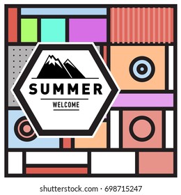 Abstract Geometric Summer poster and banner. Fashion and Travel discount and Promotion design with retro style. Vector illustration with special holiday offer.