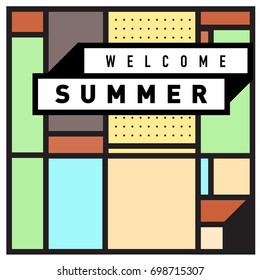 Abstract Geometric Summer poster and banner. Fashion and Travel discount and Promotion design with retro style. Vector illustration with special holiday offer.