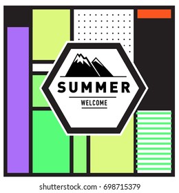 Abstract Geometric Summer poster and banner. Fashion and Travel discount and Promotion design with retro style. Vector illustration with special holiday offer.