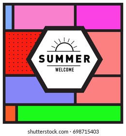 Abstract Geometric Summer poster and banner. Fashion and Travel discount and Promotion design with retro style. Vector illustration with special holiday offer.