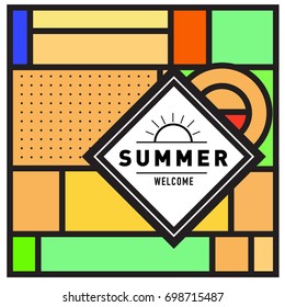 Abstract Geometric Summer poster and banner. Fashion and Travel discount and Promotion design with retro style. Vector illustration with special holiday offer.