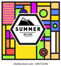 Abstract Geometric Summer poster and banner. Fashion and Travel discount and Promotion design with retro style. Vector illustration with special holiday offer.