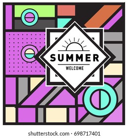 Abstract Geometric Summer poster and banner. Fashion and Travel discount and Promotion design with retro style. Vector illustration with special holiday offer.