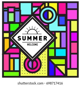 Abstract Geometric Summer poster and banner. Fashion and Travel discount and Promotion design with retro style. Vector illustration with special holiday offer.