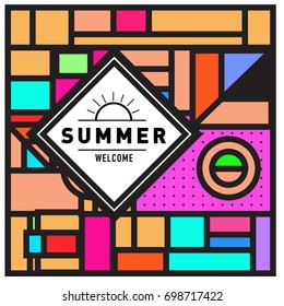 Abstract Geometric Summer poster and banner. Fashion and Travel discount and Promotion design with retro style. Vector illustration with special holiday offer.