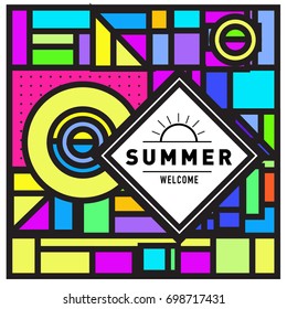 Abstract Geometric Summer poster and banner. Fashion and Travel discount and Promotion design with retro style. Vector illustration with special holiday offer.