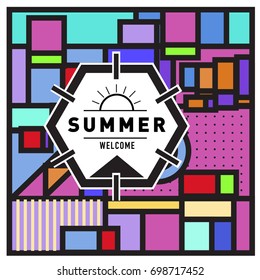 Abstract Geometric Summer poster and banner. Fashion and Travel discount and Promotion design with retro style. Vector illustration with special holiday offer.