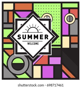 Abstract Geometric Summer poster and banner. Fashion and Travel discount and Promotion design with retro style. Vector illustration with special holiday offer.