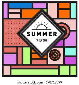Abstract Geometric Summer poster and banner. Fashion and Travel discount and Promotion design with retro style. Vector illustration with special holiday offer.