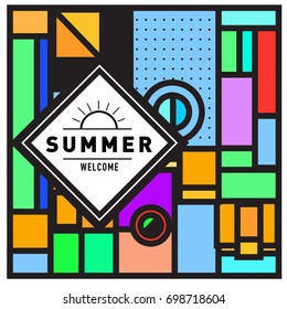 Abstract Geometric Summer poster and banner. Fashion and Travel discount and Promotion design with retro style. Vector illustration with special holiday offer.
