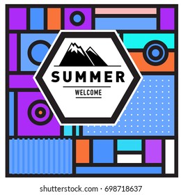 Abstract Geometric Summer poster and banner. Fashion and Travel discount and Promotion design with retro style. Vector illustration with special holiday offer.
