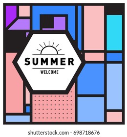 Abstract Geometric Summer poster and banner. Fashion and Travel discount and Promotion design with retro style. Vector illustration with special holiday offer.
