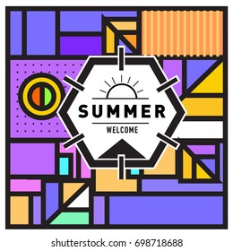 Abstract Geometric Summer poster and banner. Fashion and Travel discount and Promotion design with retro style. Vector illustration with special holiday offer.
