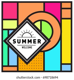 Abstract Geometric Summer poster and banner. Fashion and Travel discount and Promotion design with retro style. Vector illustration with special holiday offer.
