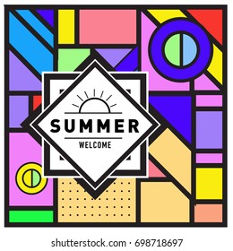 Abstract Geometric Summer poster and banner. Fashion and Travel discount and Promotion design with retro style. Vector illustration with special holiday offer.
