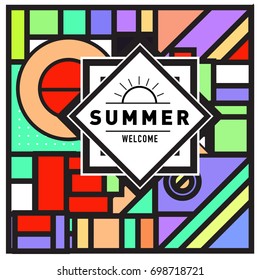 Abstract Geometric Summer poster and banner. Fashion and Travel discount and Promotion design with retro style. Vector illustration with special holiday offer.
