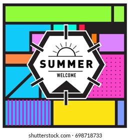 Abstract Geometric Summer poster and banner. Fashion and Travel discount and Promotion design with retro style. Vector illustration with special holiday offer.

