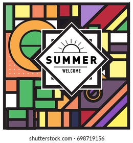 Abstract Geometric Summer poster and banner. Fashion and Travel discount and Promotion design with retro style. Vector illustration with special holiday offer.
