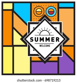 Abstract Geometric Summer poster and banner. Fashion and Travel discount and Promotion design with retro style. Vector illustration with special holiday offer.
