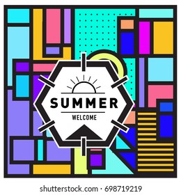 Abstract Geometric Summer poster and banner. Fashion and Travel discount and Promotion design with retro style. Vector illustration with special holiday offer.
