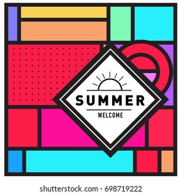 Abstract Geometric Summer poster and banner. Fashion and Travel discount and Promotion design with retro style. Vector illustration with special holiday offer.
