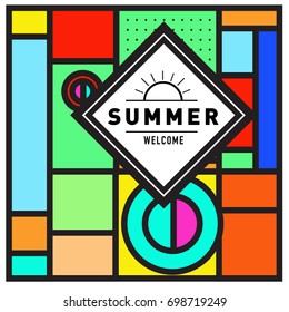 Abstract Geometric Summer poster and banner. Fashion and Travel discount and Promotion design with retro style. Vector illustration with special holiday offer.
