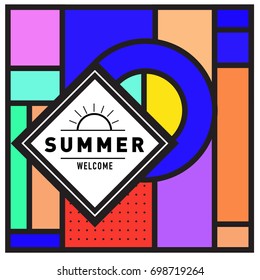 Abstract Geometric Summer poster and banner. Fashion and Travel discount and Promotion design with retro style. Vector illustration with special holiday offer.
