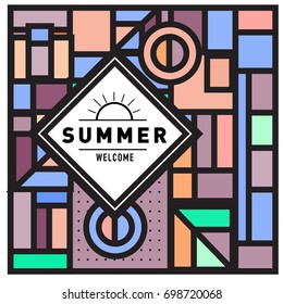 Abstract Geometric Summer poster and banner. Fashion and Travel discount and Promotion design with retro style. Vector illustration with special holiday offer.
