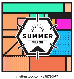 Abstract Geometric Summer poster and banner. Fashion and Travel discount and Promotion design with retro style. Vector illustration with special holiday offer.
