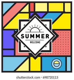 Abstract Geometric Summer poster and banner. Fashion and Travel discount and Promotion design with retro style. Vector illustration with special holiday offer.
