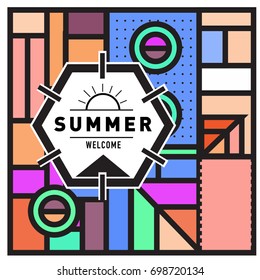 Abstract Geometric Summer poster and banner. Fashion and Travel discount and Promotion design with retro style. Vector illustration with special holiday offer.

