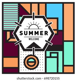 Abstract Geometric Summer poster and banner. Fashion and Travel discount and Promotion design with retro style. Vector illustration with special holiday offer.
