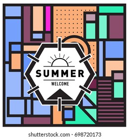 Abstract Geometric Summer poster and banner. Fashion and Travel discount and Promotion design with retro style. Vector illustration with special holiday offer.
