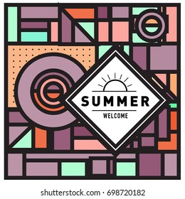 Abstract Geometric Summer poster and banner. Fashion and Travel discount and Promotion design with retro style. Vector illustration with special holiday offer.

