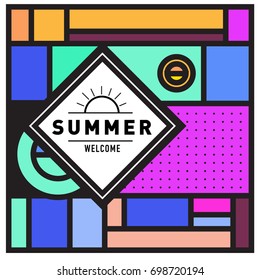 Abstract Geometric Summer poster and banner. Fashion and Travel discount and Promotion design with retro style. Vector illustration with special holiday offer.
