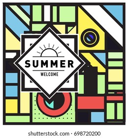 Abstract Geometric Summer poster and banner. Fashion and Travel discount and Promotion design with retro style. Vector illustration with special holiday offer.
