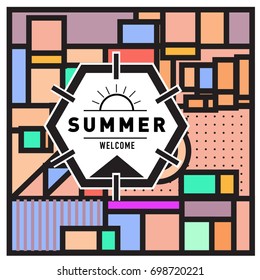 Abstract Geometric Summer poster and banner. Fashion and Travel discount and Promotion design with retro style. Vector illustration with special holiday offer.
