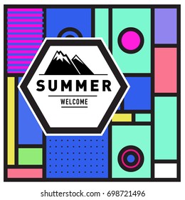 Abstract Geometric Summer poster and banner. Fashion and Travel discount and Promotion design with retro style. Vector illustration with special holiday offer.
