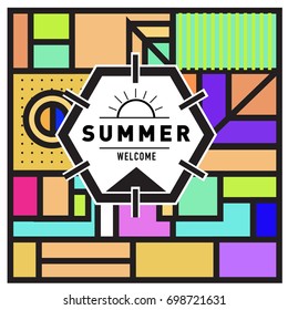 Abstract Geometric Summer poster and banner. Fashion and Travel discount and Promotion design with retro style. Vector illustration with special holiday offer.
