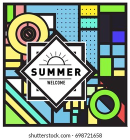 Abstract Geometric Summer poster and banner. Fashion and Travel discount and Promotion design with retro style. Vector illustration with special holiday offer.
