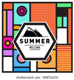 Abstract Geometric Summer poster and banner. Fashion and Travel discount and Promotion design with retro style. Vector illustration with special holiday offer.
