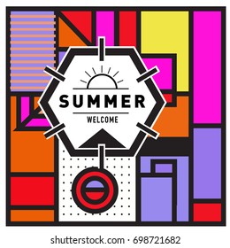 Abstract Geometric Summer poster and banner. Fashion and Travel discount and Promotion design with retro style. Vector illustration with special holiday offer.
